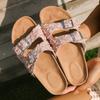 Модные женские шлепанцы на платформе с двойным ремешком из ткани с пайетками и пробковой подошвой, большие размеры 35-44, пляжная обувь, женские блестящие шлепанцы