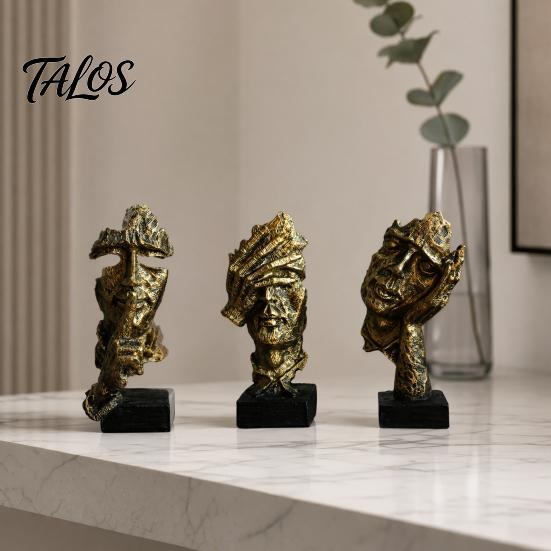 Talos Набор из 3 абстрактных молчаливых статуэток-фигур, Минималистичный арт-декор для стола с позами «Палец к губам», «Закрытые глаза» и «Подбородок на руке», Статуэтки из смолы для гостиной