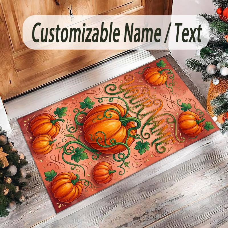 Halloween Theme Crystal Velvet Floor Rug Personalized Custom Name Text Warm Carpet Home Decoration