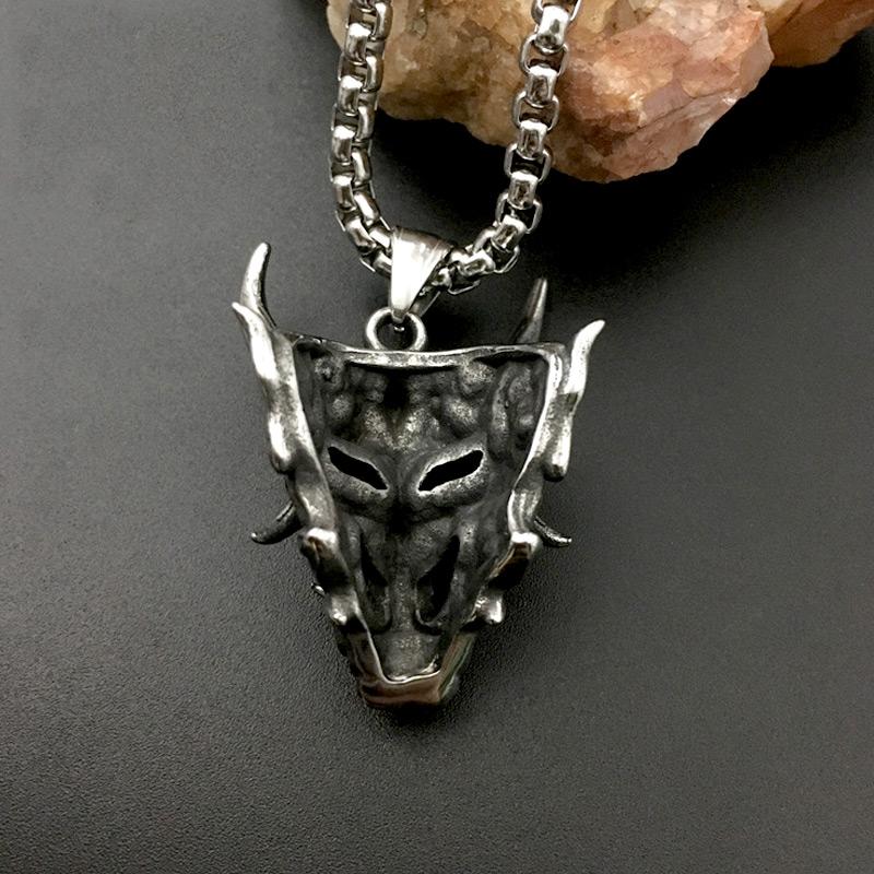 Retro Japanese Prajina Ghost Mask Pendant Necklace For Men Fashion Stainless Steel Biker Necklace Punk Hip Hop Gothic Jewelry