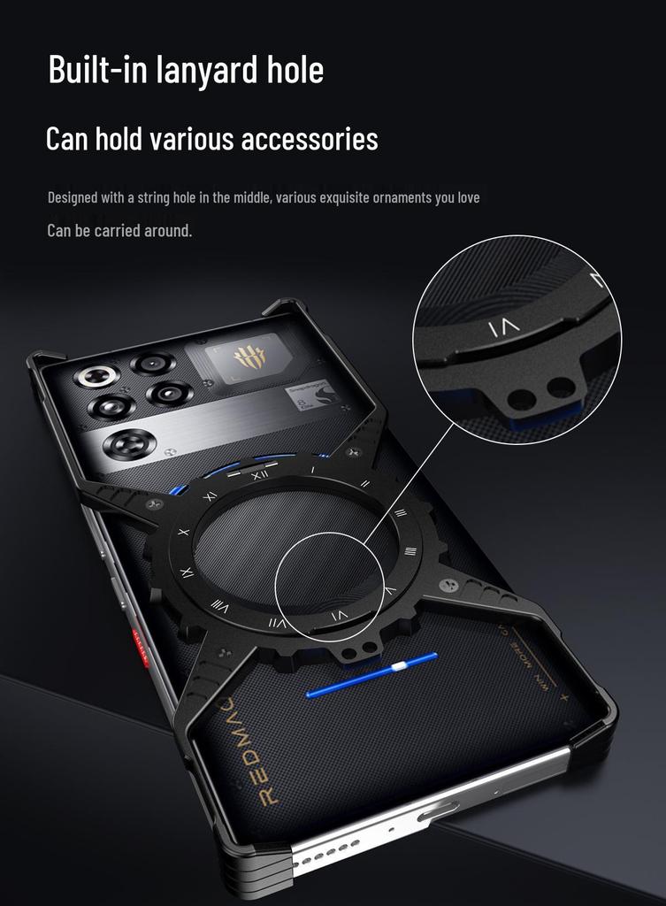 Чехол Metal X-Shape для Red Magic 11 Pro+ с магнитной светящейся шестерней и вращающейся подставкой