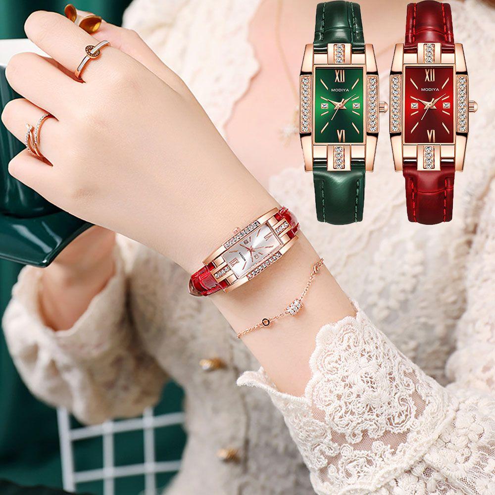 Diamond New Fashion Luxury Women Square Wristwatch Ladies Quartz Watch Leather Strap Bracelet Wrist