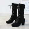 2024 зимние женские сапоги обувь 2024 винтажные ботинки на шнуровке женские круглые ковбойские высокие каблуки ботинки женские Botas Mujer