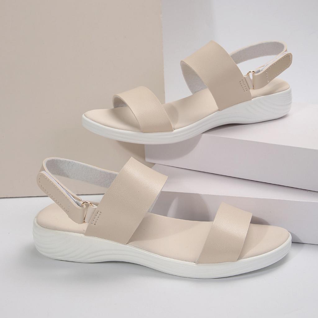 Сандалии большого размера на толстой подошве с плоской подошвой, женская обувь 2025 года, новые импортные сандалии с одним словом на ремне, повседневные сандалии с плоской подошвой в форме рыбьего рта