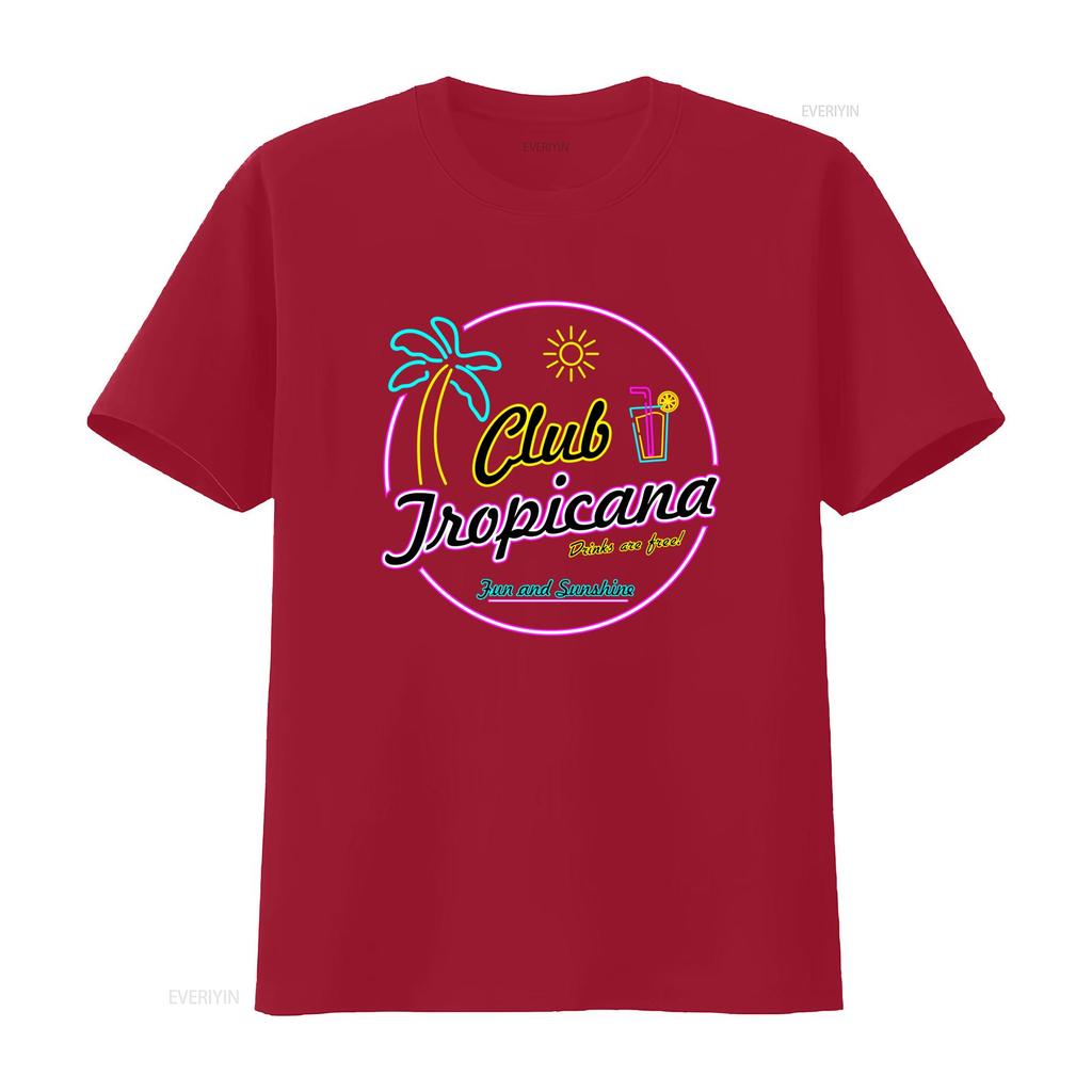 Клуб Tropicana Неоновый Дизайн Футболка Тропическое Настроение с Пальмой Солнцем Бесплатные Напитки Веселье и Солнечный Свет винтажный Стирка