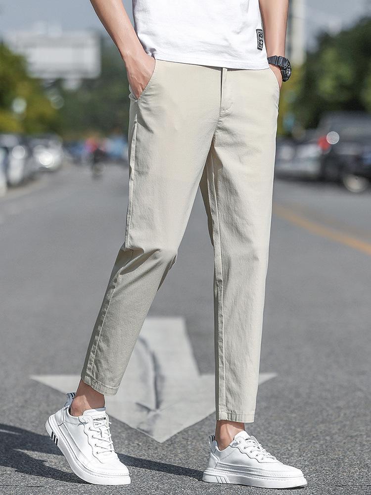 Мужские узкие летние повседневные брюки из ледяного шелка, девятиточечные
