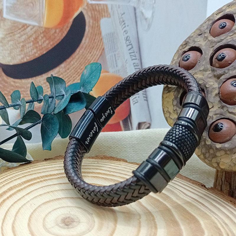 Leather Bracelet - Simple Stainless Steel with Dot Pattern - Magnetic Adhesive Bracelet for Fashion - Leather Bracelet Accessory