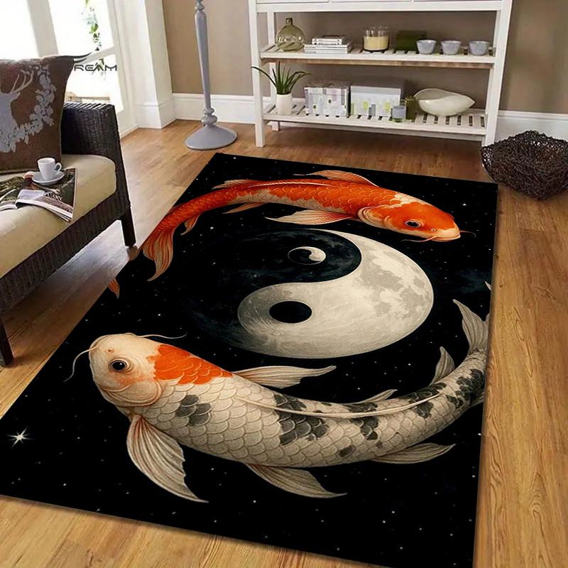 Yin Yang Fish Style Crystal Velvet Rug, Soft Anti‑Slip Crystal Velvet Carpet for Living Room Bedroom Home Decor