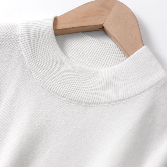 Women Sweater Half High Collar Half Sleeve Knitting Tops Solid Color Slim Fit Sweater Tops Commuting Street Wear