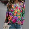 New Loose Casual 3D Floral Print Pattern Women's Round Neck Long Sleeved T-shirt