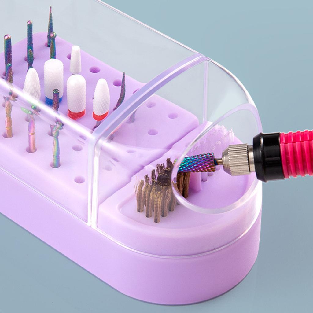 2 In 1 Nail Drill Bits Holder Nail Drill Bits Cleaning Brush Case 30 Holes Nail Art Drill Bits Stand Display Storage Box