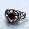 Beier Vintage Stainless Steel Ring With Sapphire Inlay Mens Decorative Crown Band Retro Finger Jewelry