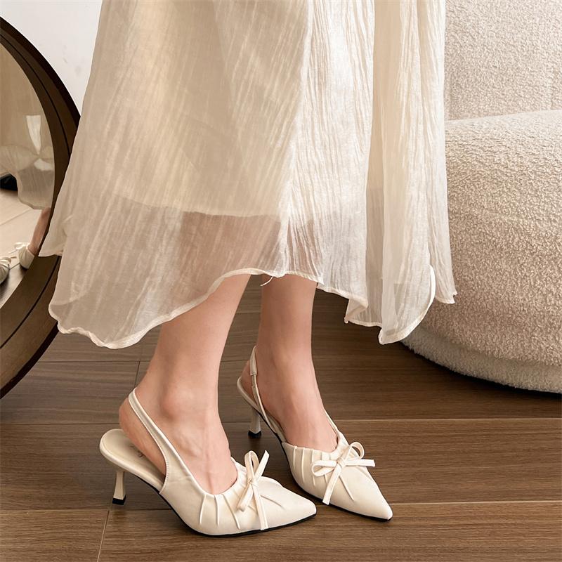 Fashion Summer New Fashion After The Ring Belt Sexy Banquet Bow Women's Shoes Pointy Comfortable Solid Color Elegant High Heel Sandals