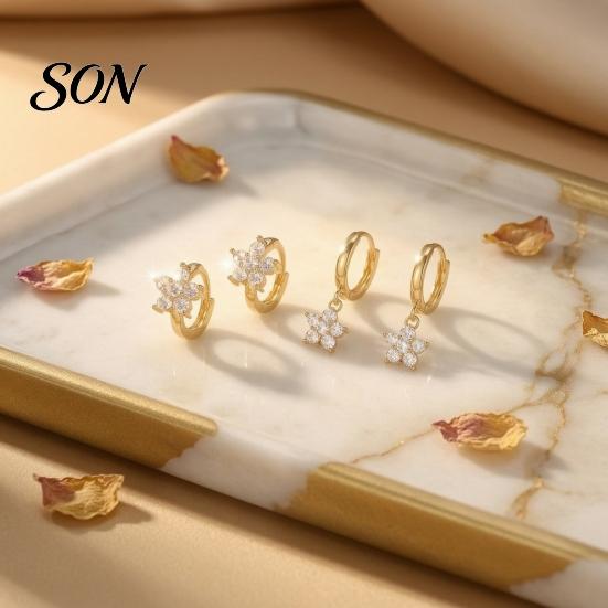 Versatile Earring Set for Daily Wear 3 Pairs Star Zirconia Flower Drop Earrings, Minimalist Dangle Earrings Trendy Jewelry Office Commute Women,