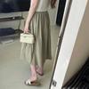 Elegant A-Line Pleated Skirt: New Spring/Summer Style, Elastic Waist, Mid-Length, White
