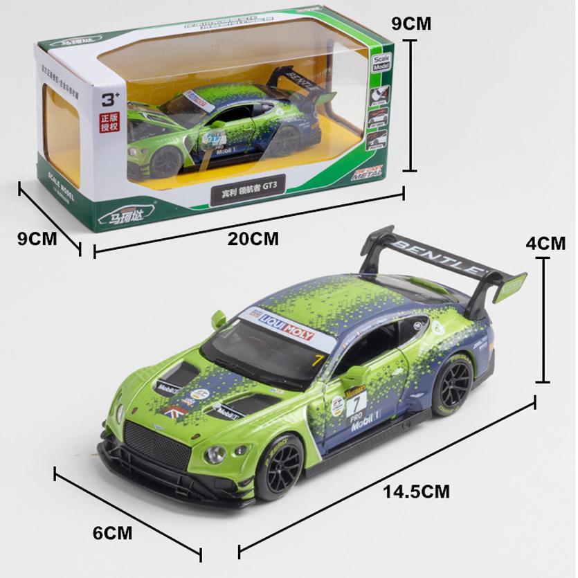 1/32 Scale Bentley Continental GT3 Diecast Car Model Toy, Pull Back Toy Vehicle with Sound and Light for Kids Toddler Boys Girls Gift Collection
