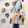 Cute Kawaii Cartoon Anime Cat Print Linen Tote Bag Women Fashion Handbags School Travel Shoulder Bags Reusable