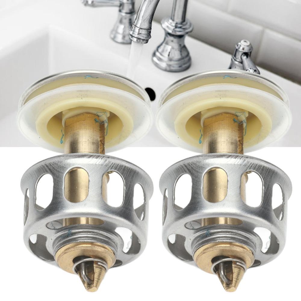 2 Pack Stainless Steel Sink Stopper Drain Filter Push Bounce Sink Drain Sink Strainer Kitchen