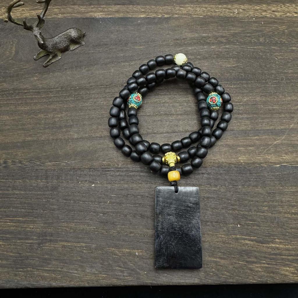 Браслет/Ожерелье из Бусин Рога Тибетской Овцы и Копыта Черного Осла с Круглыми Бусинами для Мужчин и Женщин
