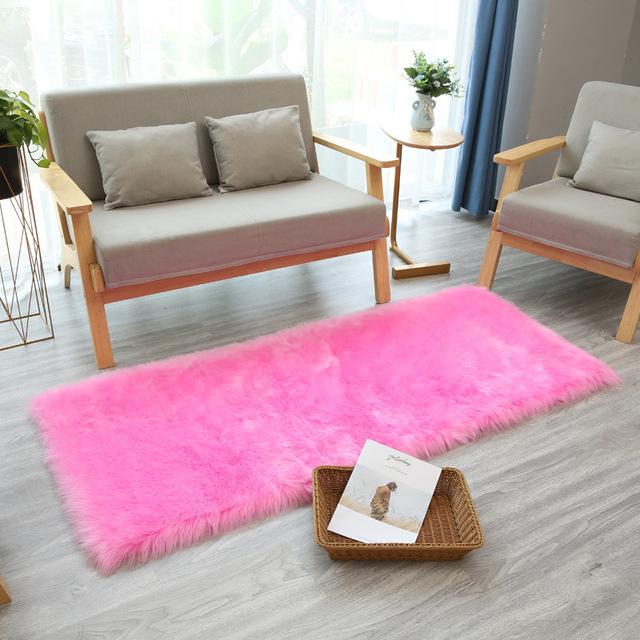 White Long Hair Carpet Artificial Fur Living Room Fluffy Rug Bedroom Bedside Fluffy Warm Cushion Bay Window Decoration Floor Mat
