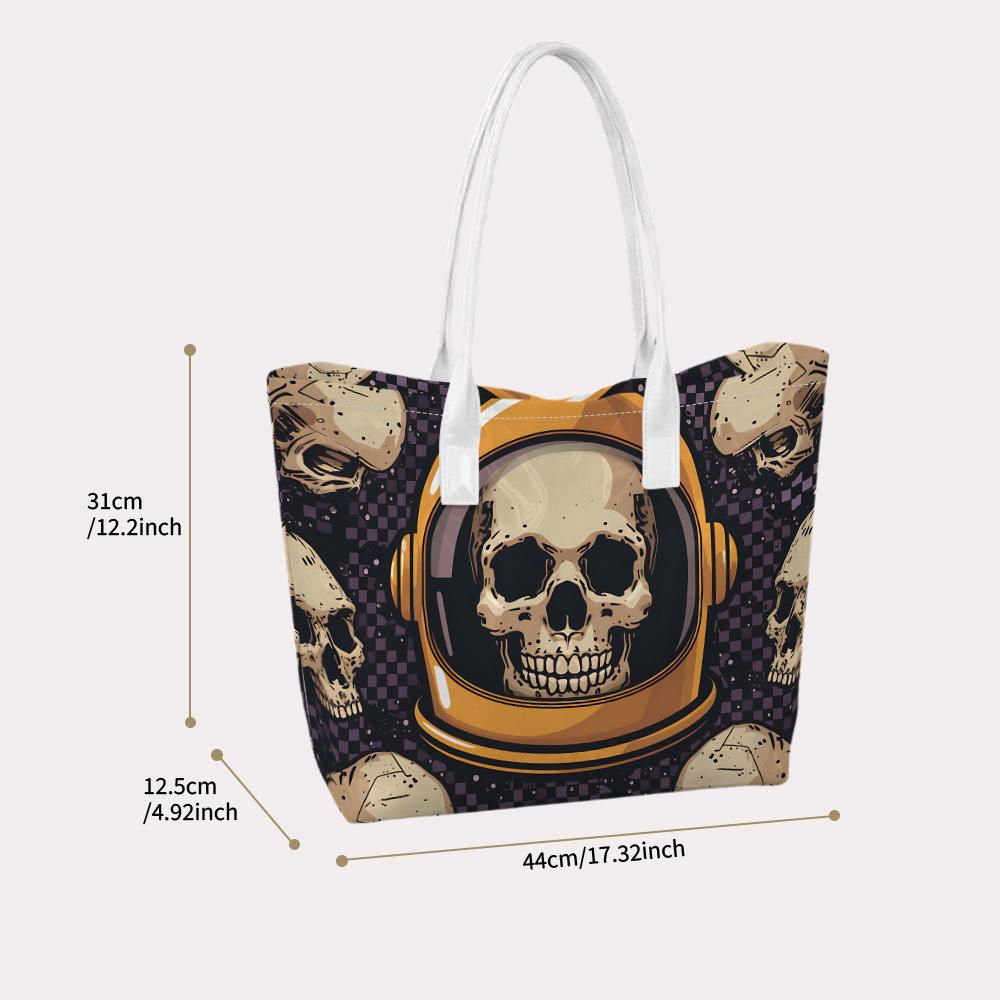 Skull Astronaut Tote Bag Cool Gothic Large Capacity Top Handle Shoulder Bag for Daily Commute