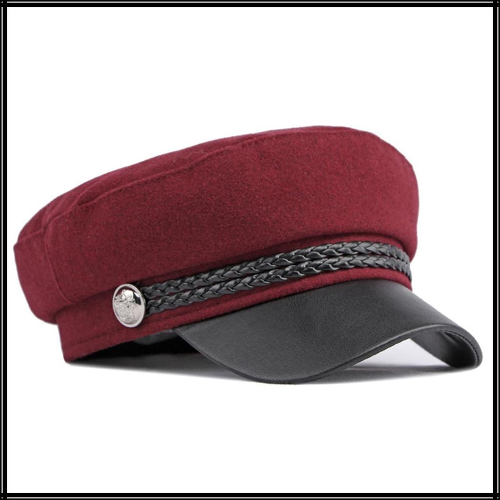 Морская кепка Шерстяная кепка газетчика Козырек из ПУ кожи Выходная Женская Мужская CZ154 [Белый Клык] (Светло-серый)