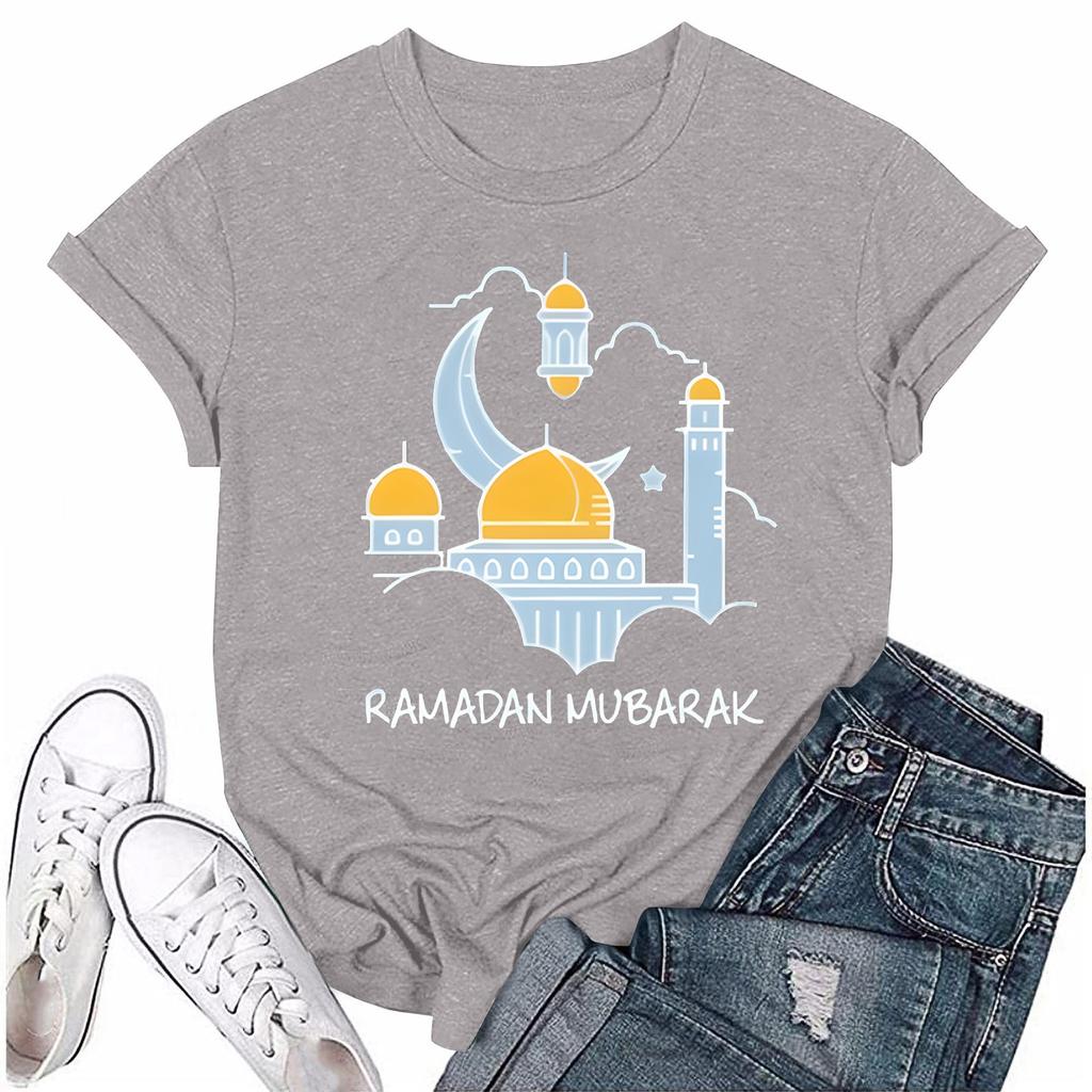 Women's Casual Loose Printed T-shirt Round Neck Pullover Short Sleeved Top