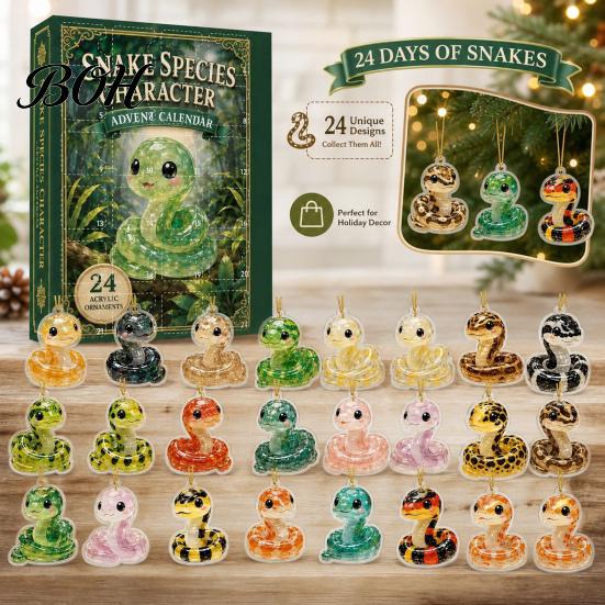Stocking Stuffers for Kids Christmas Cartoon Snake Advent Calendar, 24 Days Acrylic 2D Flat Collection Figures Figures, Collectibles Countdown