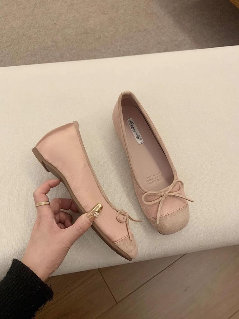 Французские ретро-туфли на мягкой подошве, серебристые женские туфли, осенние туфли, вечерние туфли с бантом, красные балетки