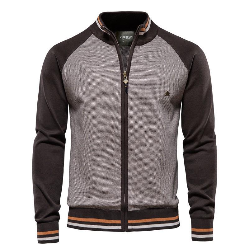 Mens Slim Fit Color-Block Knit Cardigan Sweater Winter Casual Long Sleeve Cotton Blend