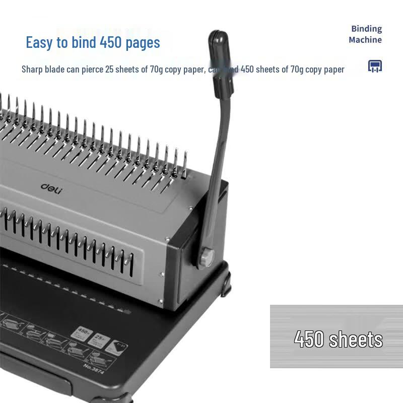 Deli 3874S Manual Comb Binding Machine CN plug (adapter included)
