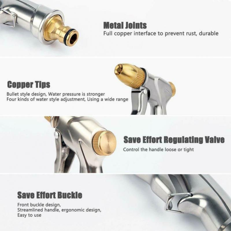 High Pressure Water Spray Gun Metal Brass Nozzle Garden Hose Pipe Lawn Car Wash Sprayer Sprinkler Car Wash Tool Water