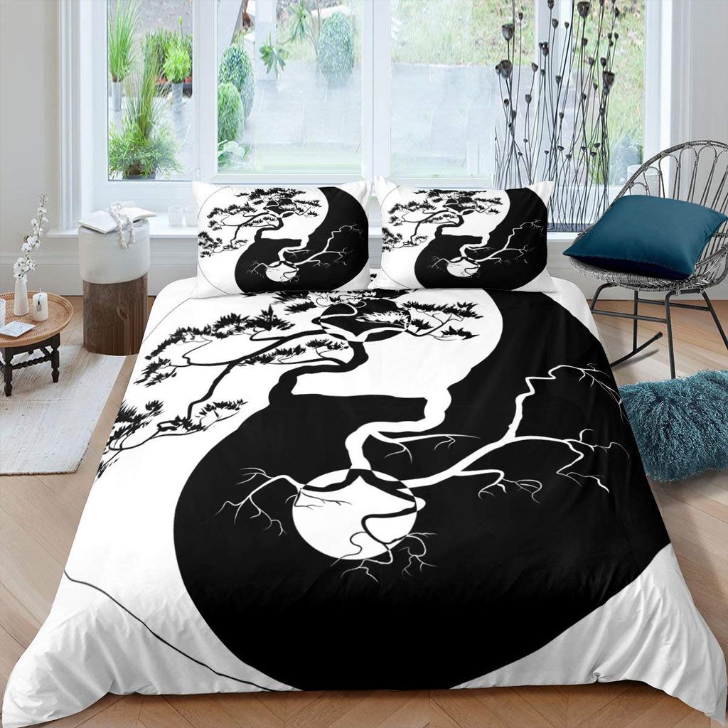Пододеяльник Yin Yang King Queen Vintage Tai Chi Quilt Cover Комплект постельного белья с гаданиями Oriental Culture Polyester Sheer