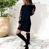 Spring Dress Floral Embroidery Thread Mini Dress Long Sleeve Round Neck Loose Sweatshirt