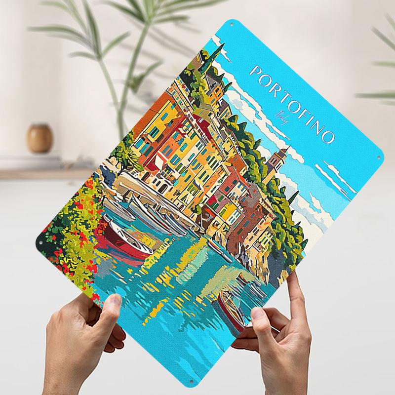 Italy Portofino Travel Poster Customized Vintage Metal Signs Wall Art Retro Tin Plaque for Decoration Bedroom Room Accessories