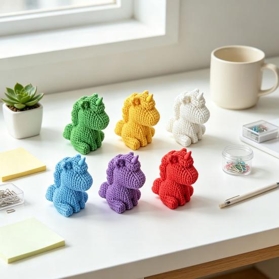 Heartwarming Gifts for Kids 3D Printed Unicorn Figurine with Knitted Texture, Cute Compact Rainbow Colored Desk Decor Animal Statue, Creative Desktop