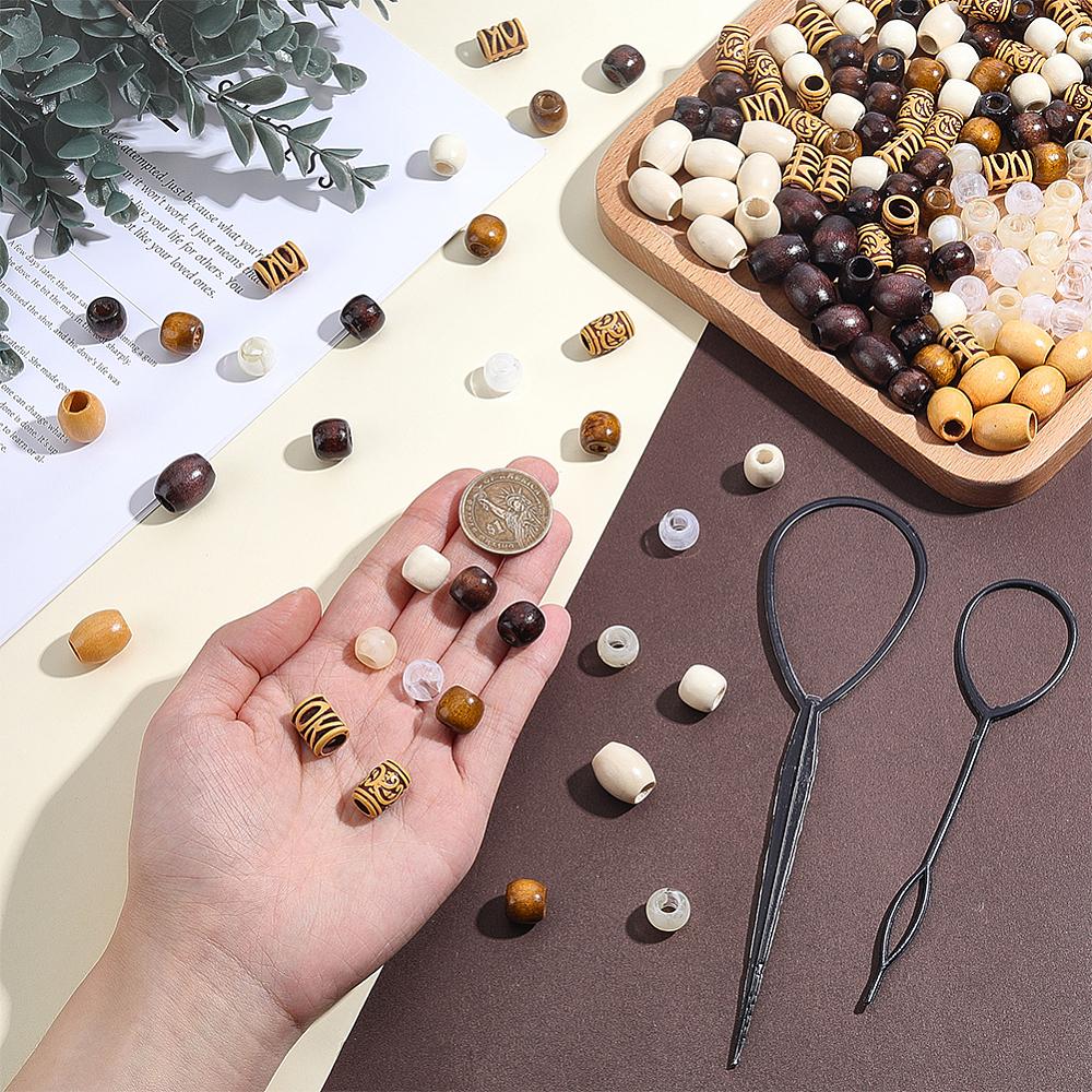 1set Hair Styling Tool Kits including Hair Braider Hair Twist Tool Kit and Combs Wood & Plastic & Acrylic Beads Mixed color 147~195mm