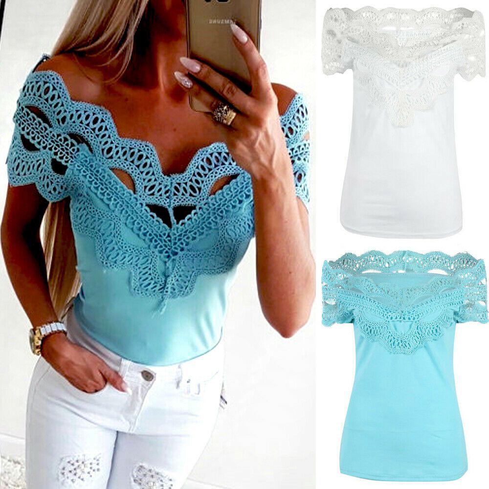 Женские кружевные футболки с коротким рукавом, модные женские летние повседневные блузки, рубашки, топы