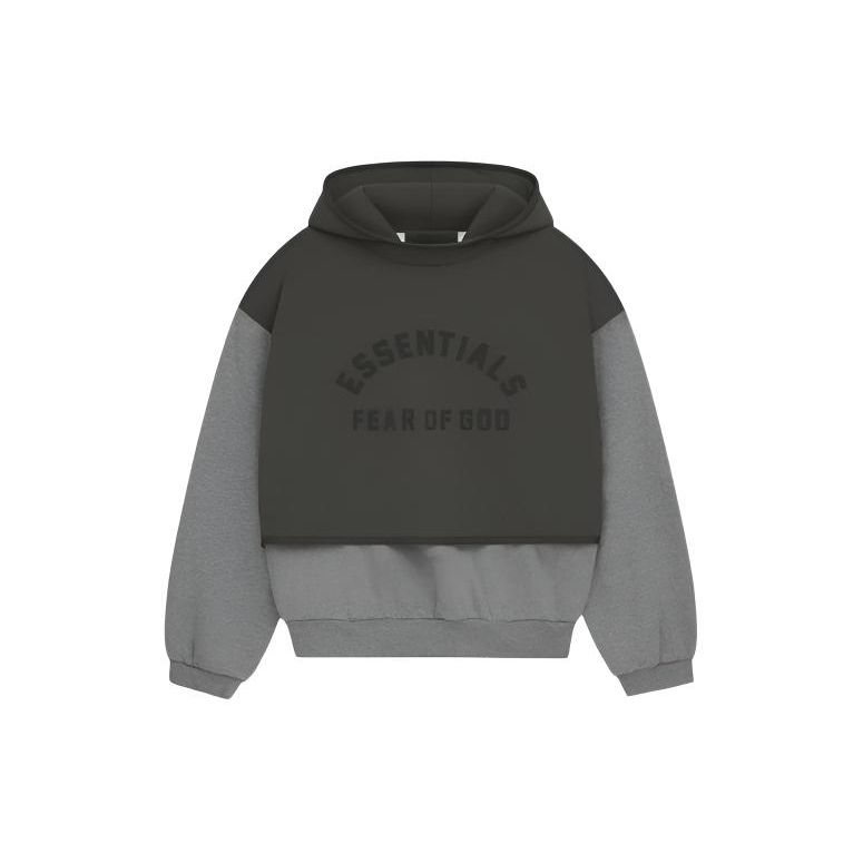Fear of God Essentials Свитер с капюшоном из нейлонового флиса Темный меланж Овсяный/Чернильный Мужские Топы Серый 202SP244323F