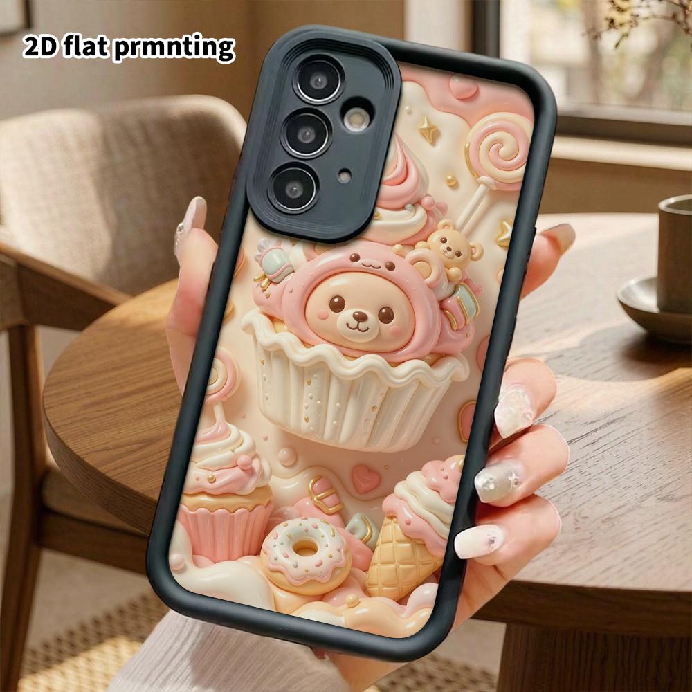 Phone Case: 2D flat, suitable for Samsung Galaxy A34 A35 M05 M06 S20 S22 S21 FE Plus 5G protective case, cupcake bear dessert, perfect Christmas and H