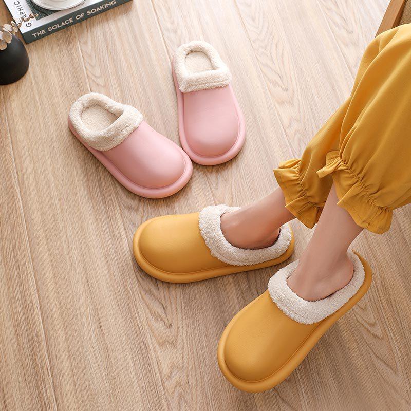 Модные водонепроницаемые зимние хлопковые тапочки из ЭВА для женщин, домашние плюшевые стельки для влюбленных, теплая подкладка, мужская обувь, домашние женские тапочки, меховые тапочки