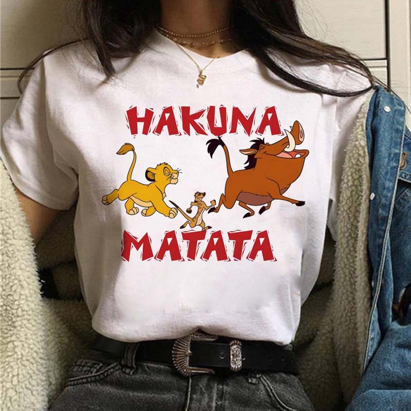 Disney Cartoon Hakuna Matata Cute Women T Shirt Harajuku 90s Ullzang The Lion King Children T-shirt Graphic Top Tees Female Gift