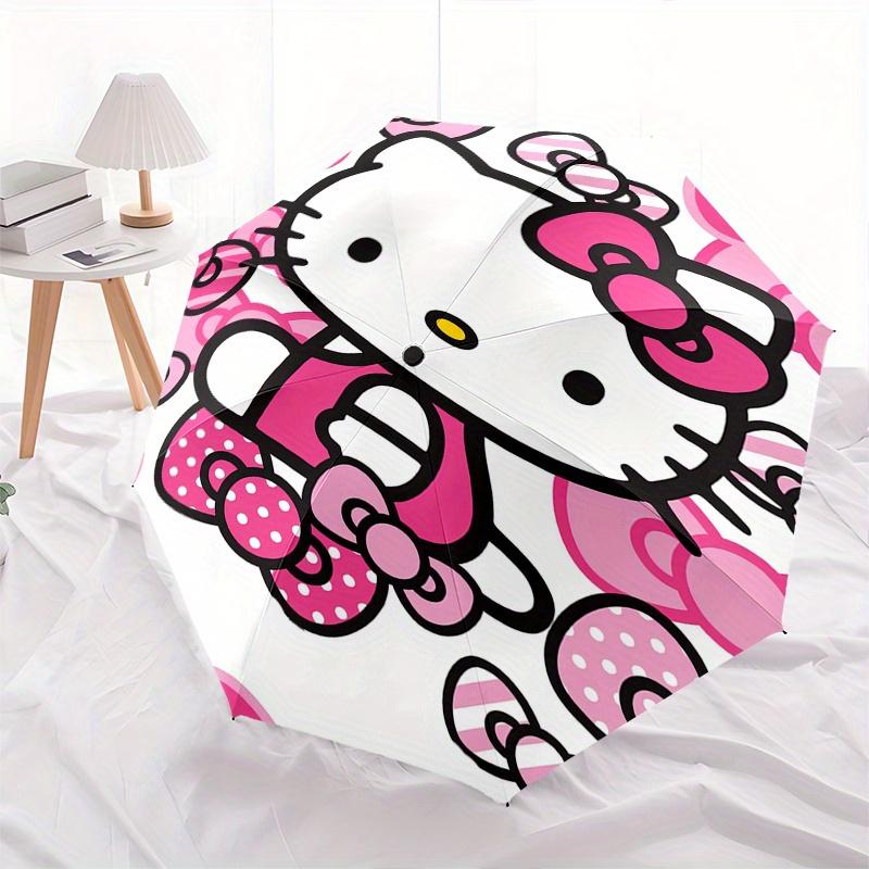 Hello Kitty, Автоматический складной зонт-трость с бантом, Прочная конструкция с 8 спицами, Компактный и стильный, Отлично подходит для кемпинга, Хэллоуина, Рождества, Дня матери