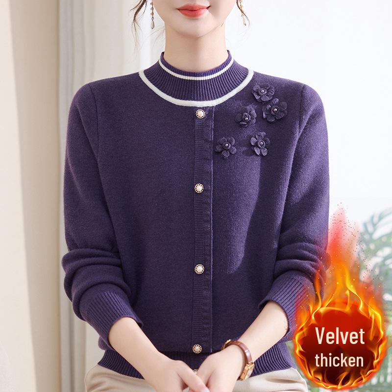 2025 Stylish Winter Fleece Top for Middle-Aged & Elderly Women - Half-High Collar Cozy Sweater with Plus Velvet Base Layer
