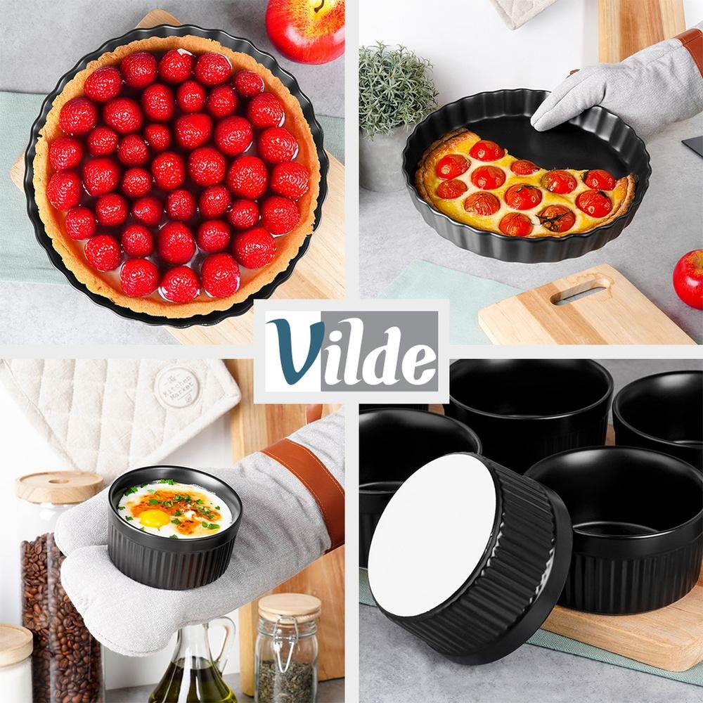 Tart tin + baking bowls, ceramic, black, 7 pcs.