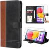 Case for Samsung Galaxy M13 with 2 Tempered Glasses, Full Shockproof Synthetic Leather Black-Brown