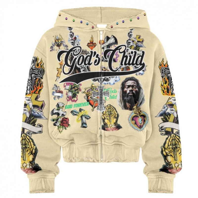 Dark Gothic 3D Print Zip Hoodie Loose Fit Streetwear Young Men