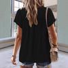 Solid Color Lace Hollow Pleated Top V-Neck Pullover Short Sleeved T-Shirt For Women