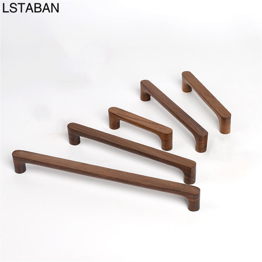 Retro Walnut Wooden Kitchen Cabinet Handle Solid Beech Cabinet Door Knob Cupboard Furniture Drawer Pull Lengthen Wardrobe Handle