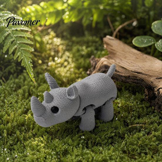 Настольное украшение Носорог 3D-печатная вязаная фигурка носорога, мини-игрушка-антистресс с украшением, подвижные суставы, коллекционная фигурка дикого животного для